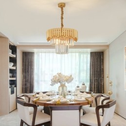 Postmodern Gold Luxury Round K9 Crystal Pendant Chandelier Lights Exhibition Hall