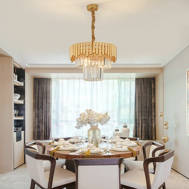 Postmodern Gold Luxury Round K9 Crystal Pendant Chandelier Lights Exhibition Hall