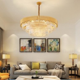 Postmodern Gold Luxury Round K9 Crystal Pendant Chandelier Lights Exhibition Hall