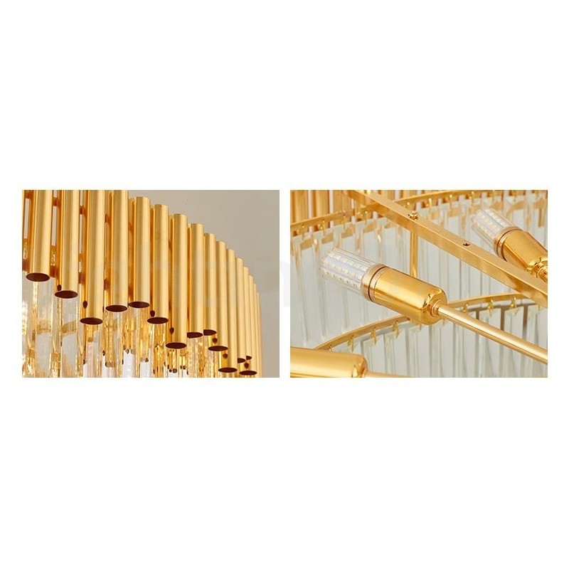 Postmodern Gold Luxury Round K9 Crystal Pendant Chandelier Lights Exhibition Hall