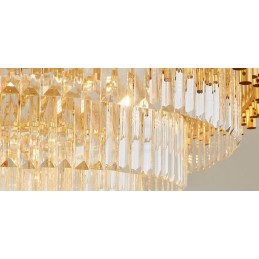 Postmodern Gold Luxury Round K9 Crystal Pendant Chandelier Lights Exhibition Hall