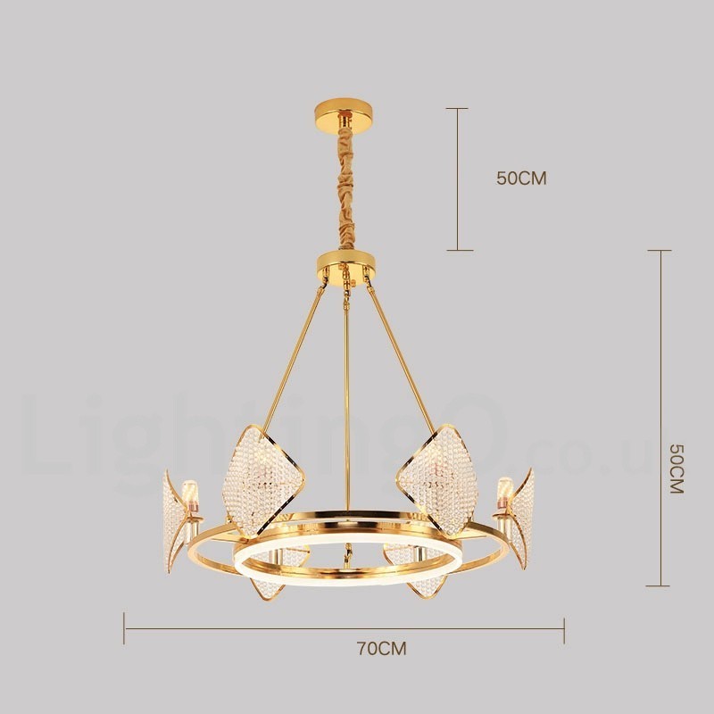 Gold Postmodern Luxury Round K9 Crystal Pendant Chandelier Light with Acrylic Shade Exhibition Hall