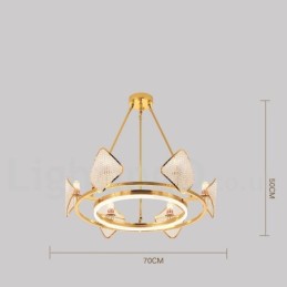 Gold Postmodern Luxury Round K9 Crystal Pendant Chandelier Light with Acrylic Shade Exhibition Hall
