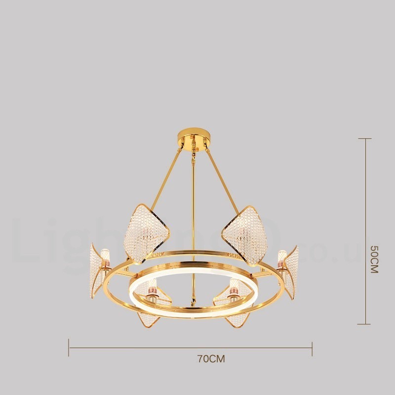 Gold Postmodern Luxury Round K9 Crystal Pendant Chandelier Light with Acrylic Shade Exhibition Hall