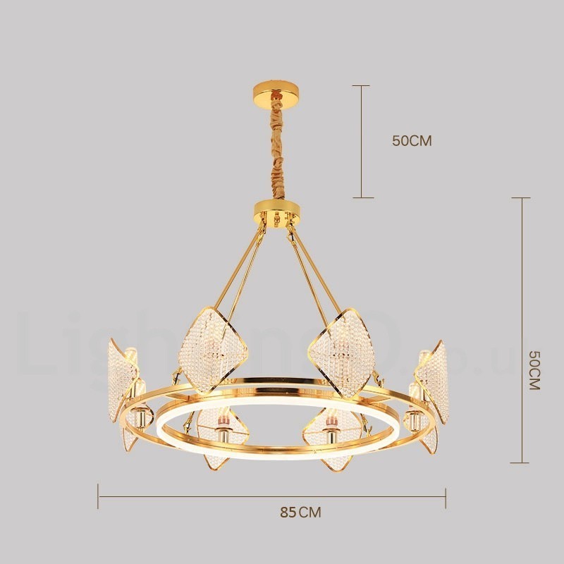 Gold Postmodern Luxury Round K9 Crystal Pendant Chandelier Light with Acrylic Shade Exhibition Hall