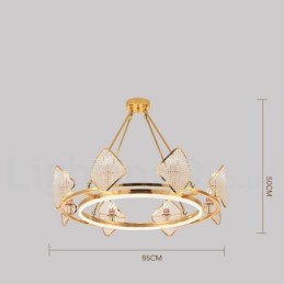 Gold Postmodern Luxury Round K9 Crystal Pendant Chandelier Light with Acrylic Shade Exhibition Hall