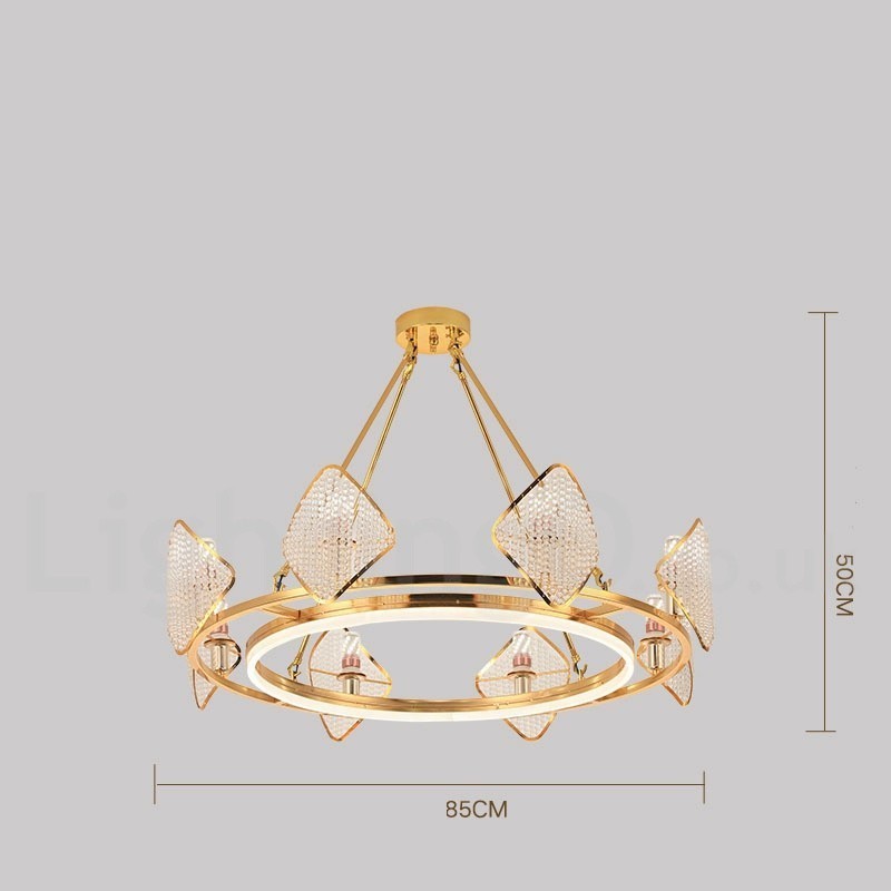 Gold Postmodern Luxury Round K9 Crystal Pendant Chandelier Light with Acrylic Shade Exhibition Hall