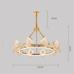 Gold Postmodern Luxury Round K9 Crystal Pendant Chandelier Light with Acrylic Shade Exhibition Hall