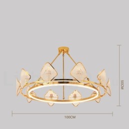 Gold Postmodern Luxury Round K9 Crystal Pendant Chandelier Light with Acrylic Shade Exhibition Hall