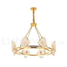 Gold Postmodern Luxury Round K9 Crystal Pendant Chandelier Light with Acrylic Shade Exhibition Hall