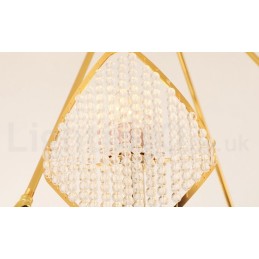 Gold Postmodern Luxury Round K9 Crystal Pendant Chandelier Light with Acrylic Shade Exhibition Hall
