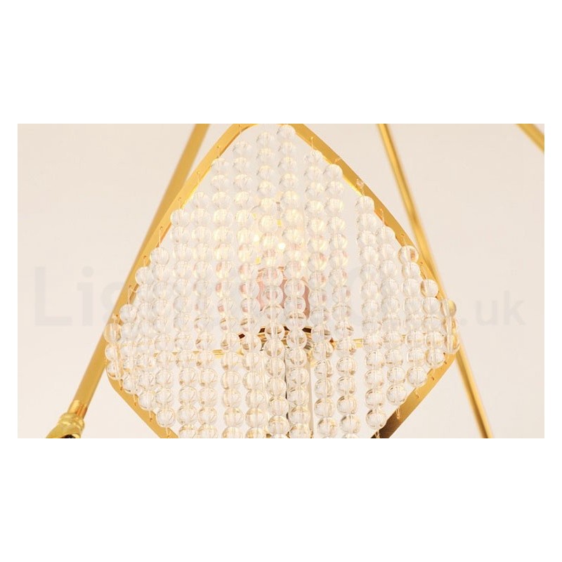 Gold Postmodern Luxury Round K9 Crystal Pendant Chandelier Light with Acrylic Shade Exhibition Hall