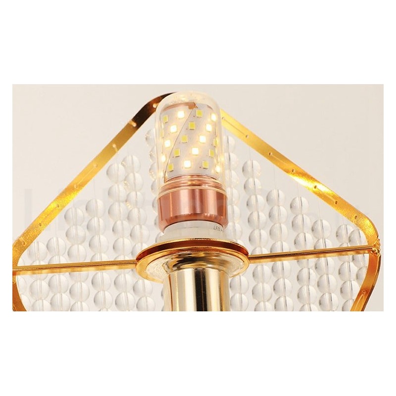 Gold Postmodern Luxury Round K9 Crystal Pendant Chandelier Light with Acrylic Shade Exhibition Hall