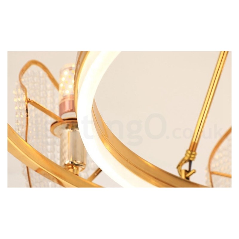 Gold Postmodern Luxury Round K9 Crystal Pendant Chandelier Light with Acrylic Shade Exhibition Hall