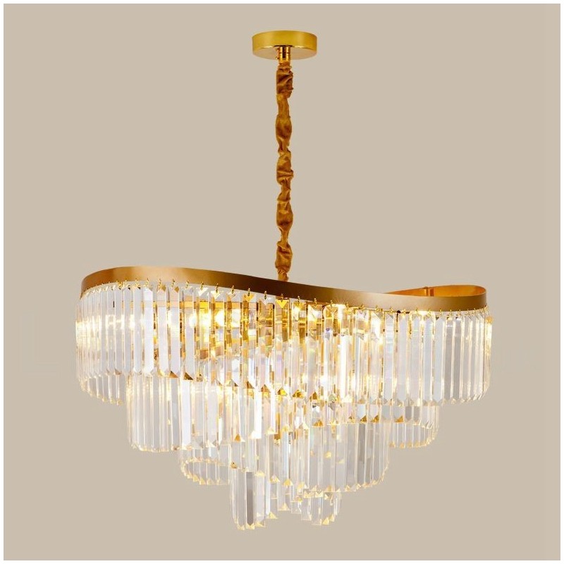 Gold Postmodern Luxury Round K9 Crystal Pendant Chandelier Exhibition Hall