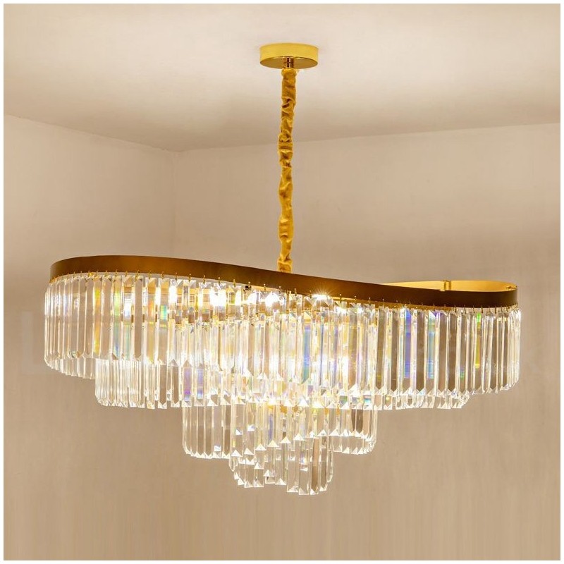 Gold Postmodern Luxury Round K9 Crystal Pendant Chandelier Exhibition Hall