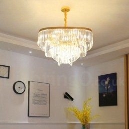 Gold Postmodern Luxury Round K9 Crystal Pendant Chandelier Exhibition Hall