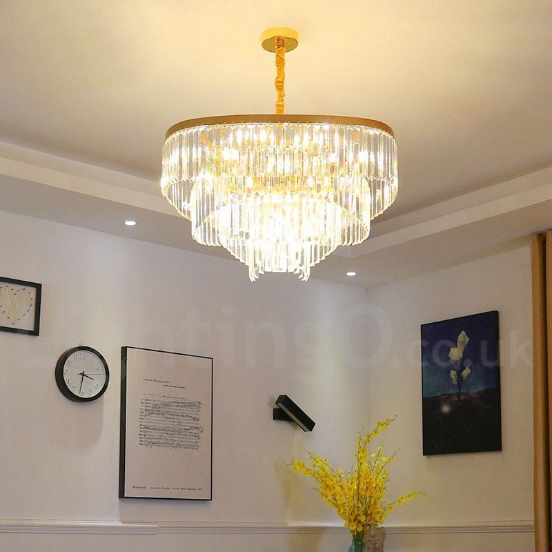 Gold Postmodern Luxury Round K9 Crystal Pendant Chandelier Exhibition Hall