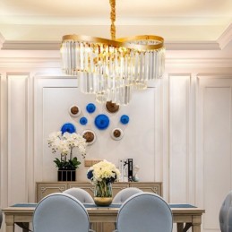 Gold Postmodern Luxury Round K9 Crystal Pendant Chandelier Exhibition Hall