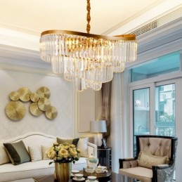 Gold Postmodern Luxury Round K9 Crystal Pendant Chandelier Exhibition Hall