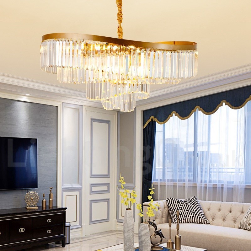 Gold Postmodern Luxury Round K9 Crystal Pendant Chandelier Exhibition Hall