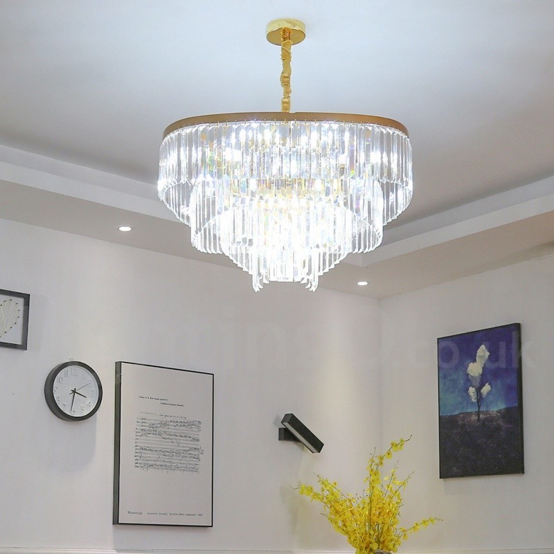 Gold Postmodern Luxury Round K9 Crystal Pendant Chandelier Exhibition Hall