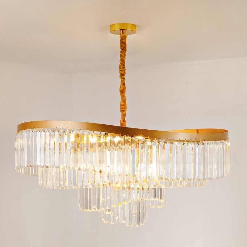 Gold Postmodern Luxury Round K9 Crystal Pendant Chandelier Exhibition Hall