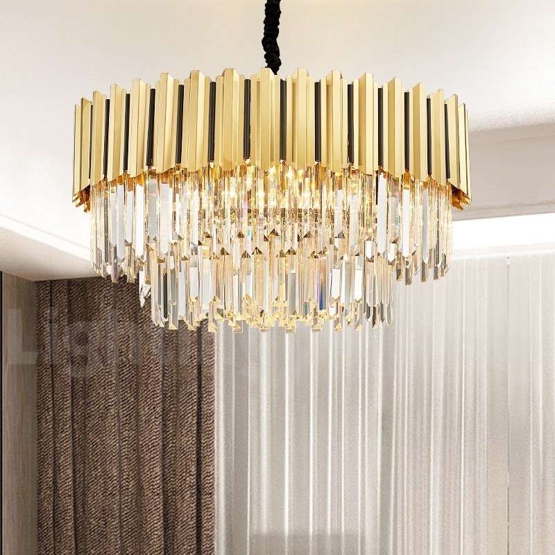 This Year Luxury Postmodern Gold Round K9 Crystal Pendant Chandelier Exhibition Hall
