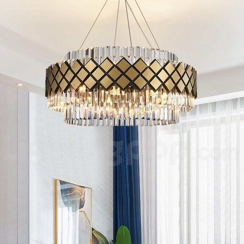 Luxury Modern Gold Plus Black Round K9 Crystal Pendant Chandelier Exhibition Hall