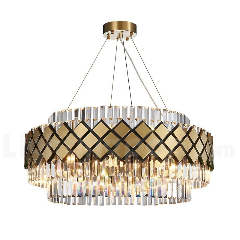 Luxury Modern Gold Plus Black Round K9 Crystal Pendant Chandelier Exhibition Hall