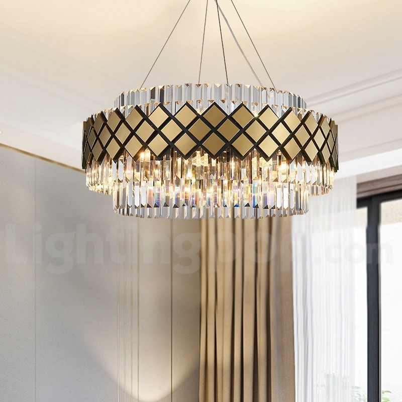 Luxury Modern Gold Plus Black Round K9 Crystal Pendant Chandelier Exhibition Hall
