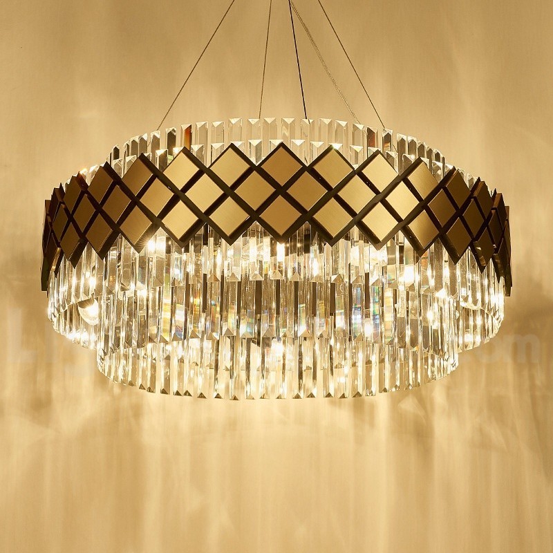 Luxury Modern Gold Plus Black Round K9 Crystal Pendant Chandelier Exhibition Hall
