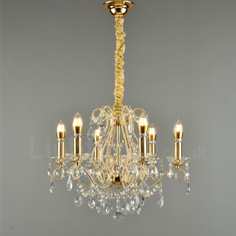 6 Light Gold Silver American Style Crystal Pendant Chandelier Light Store
