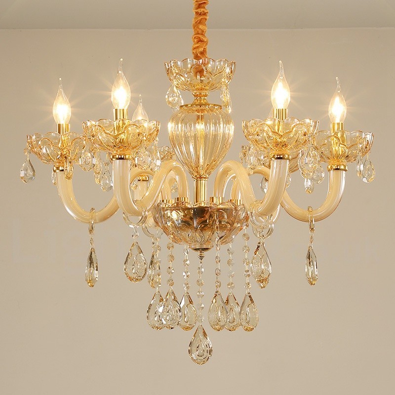6 Light Champagne Colour Crystal Candle Chandelier