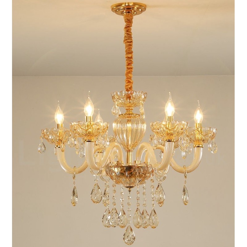 6 Light Champagne Colour Crystal Candle Chandelier