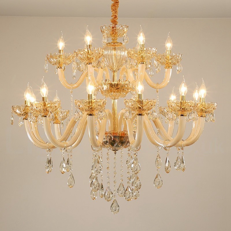 18 (12+6) Light Champagne Colour Elegant Crystal Candle Chandelier
