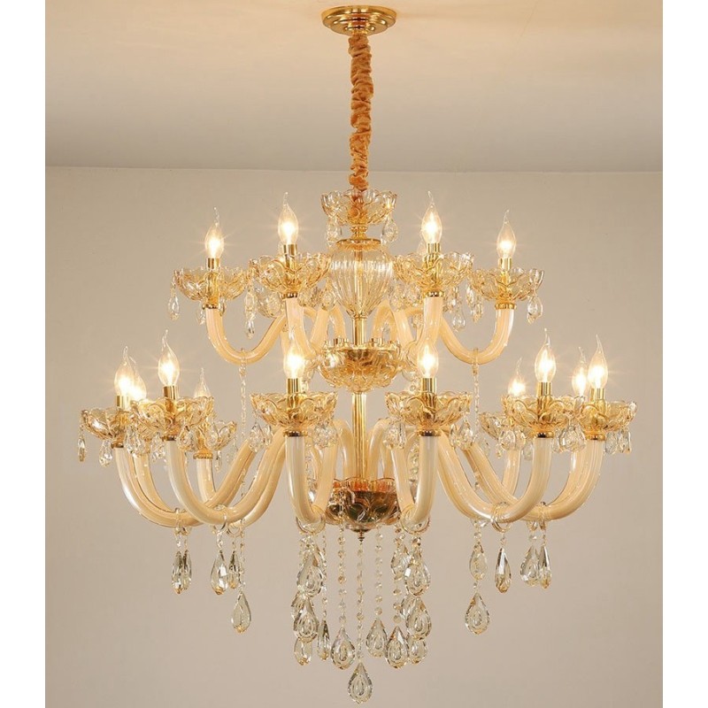 18 (12+6) Light Champagne Colour Elegant Crystal Candle Chandelier