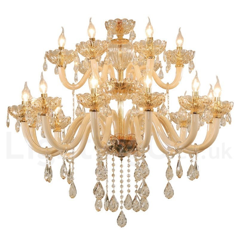 18 (12+6) Light Champagne Colour Elegant Crystal Candle Chandelier