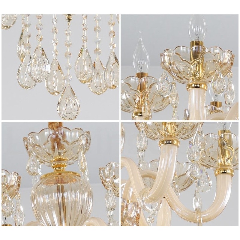 18 (12+6) Light Champagne Colour Elegant Crystal Candle Chandelier