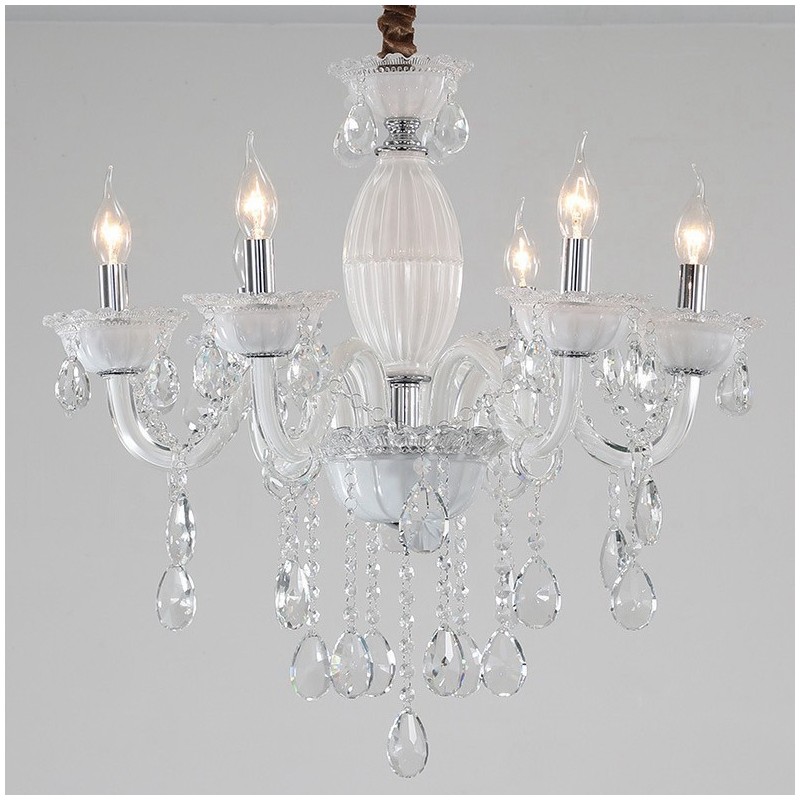 6 Light White Candle Chandelier with Crystal