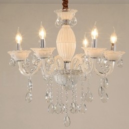 6 Light White Candle Chandelier with Crystal