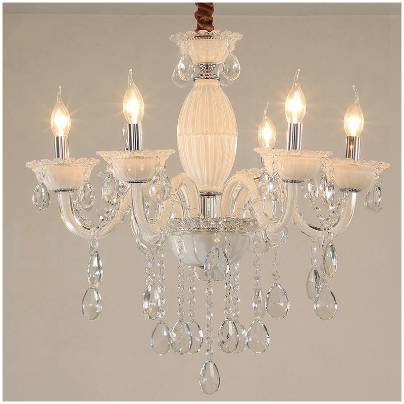 6 Light White Candle Chandelier with Crystal