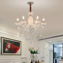 6 Light White Candle Chandelier with Crystal