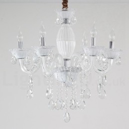 6 Light White Candle Chandelier with Crystal