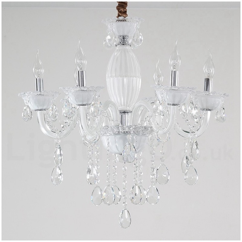 6 Light White Candle Chandelier with Crystal