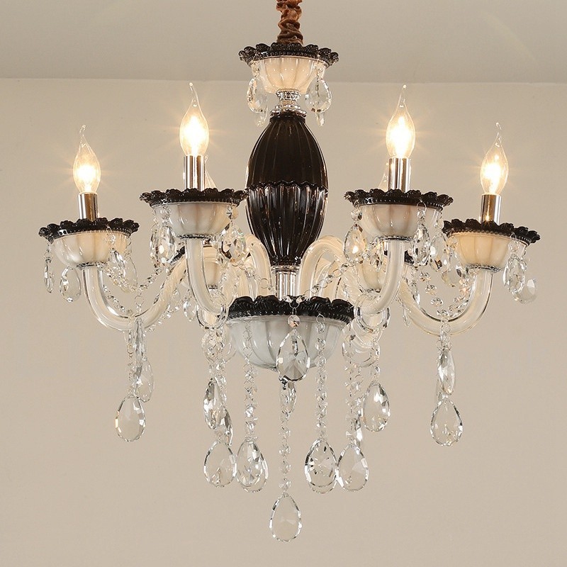 6 Light Black Candle Chandelier with Crystal