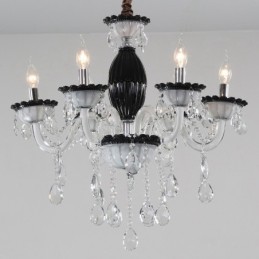 6 Light Black Candle Chandelier with Crystal