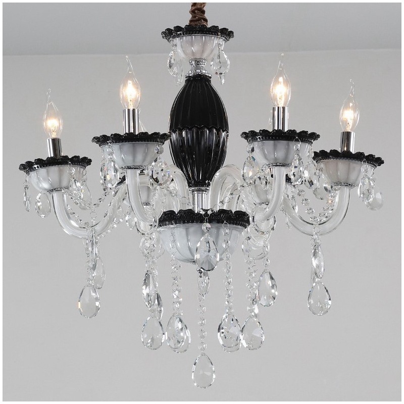 6 Light Black Candle Chandelier with Crystal