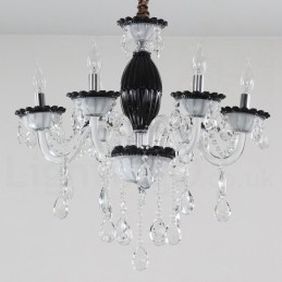 6 Light Black Candle Chandelier with Crystal