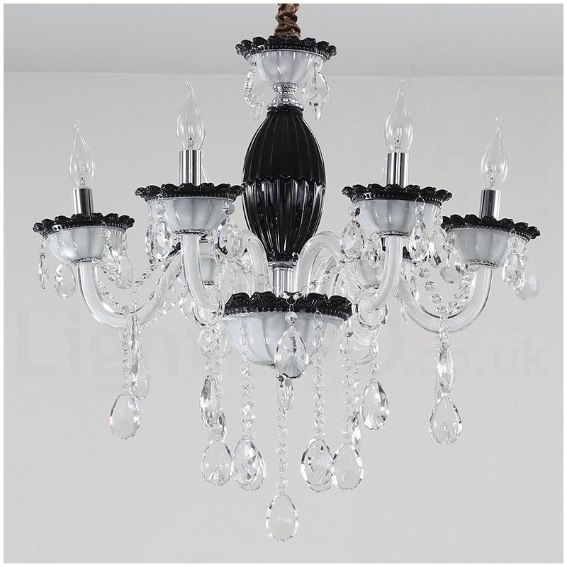 6 Light Black Candle Chandelier with Crystal